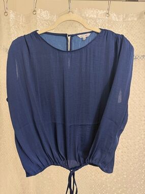 Naked Zebra Navy Blue Tie-Front Long Sleeve Blouse
